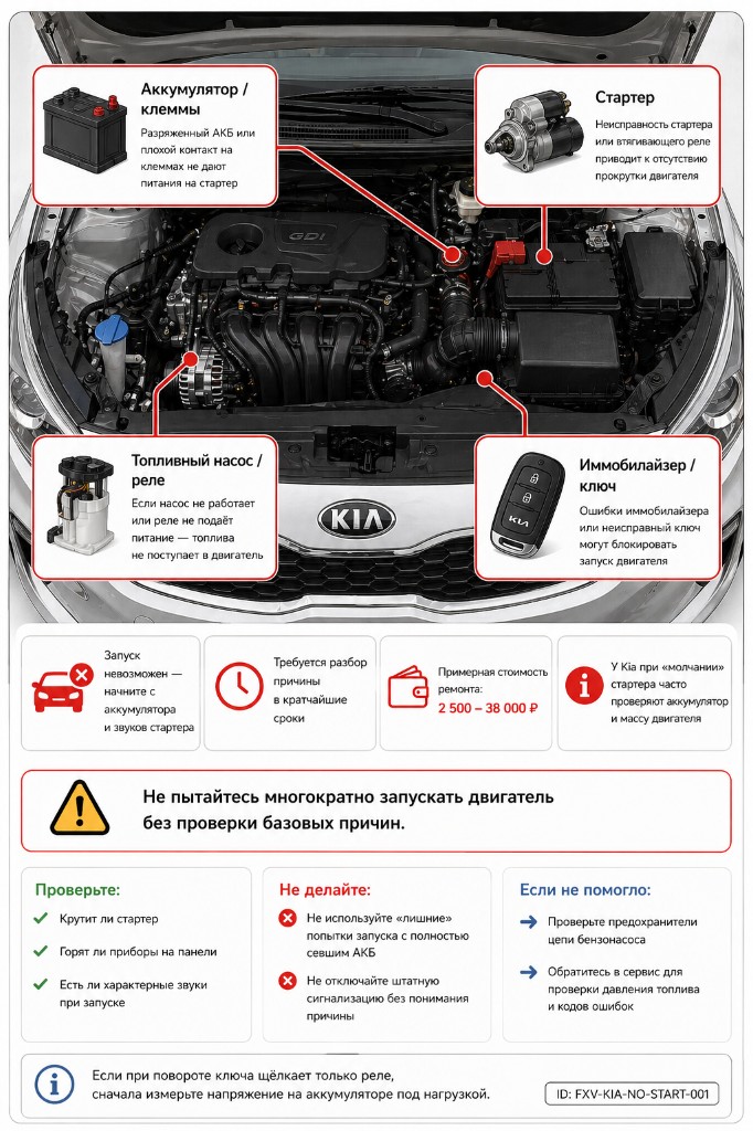 Схема основных причин, почему Kia не заводится