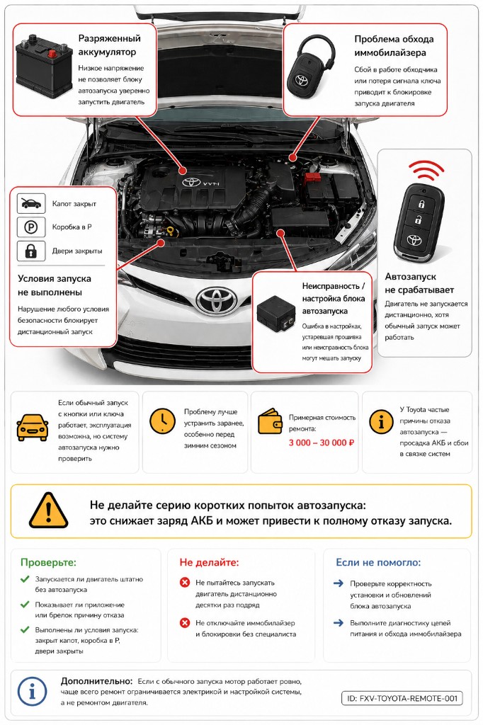 Схема основных причин, почему Toyota не заводится через автозапуск